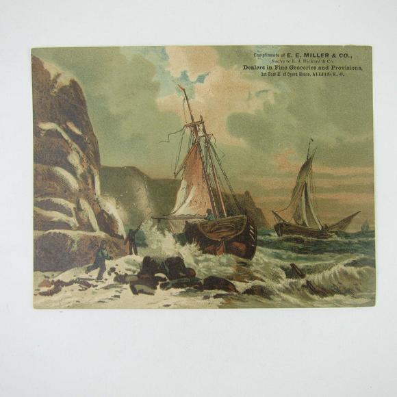Victorian Trade Card LARGE Sailing Ships Cliff Rock EE Miller & Co Alliance Ohio - Picture 6 of 15